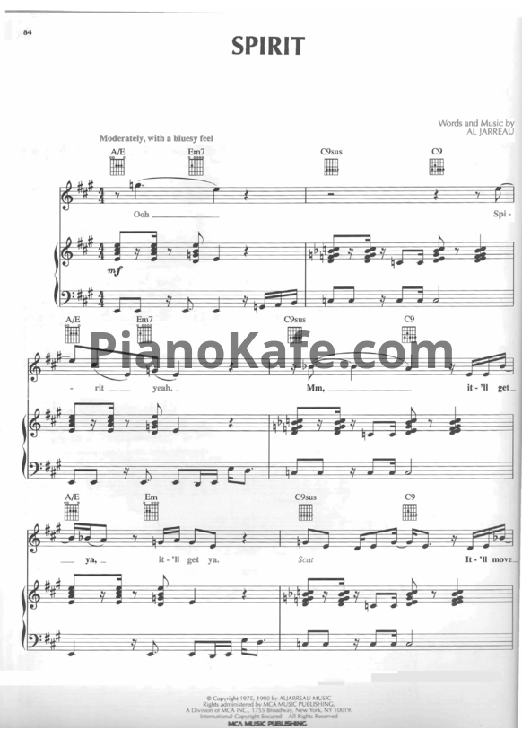 Ноты Al Jarreau - Spirit - PianoKafe.com
