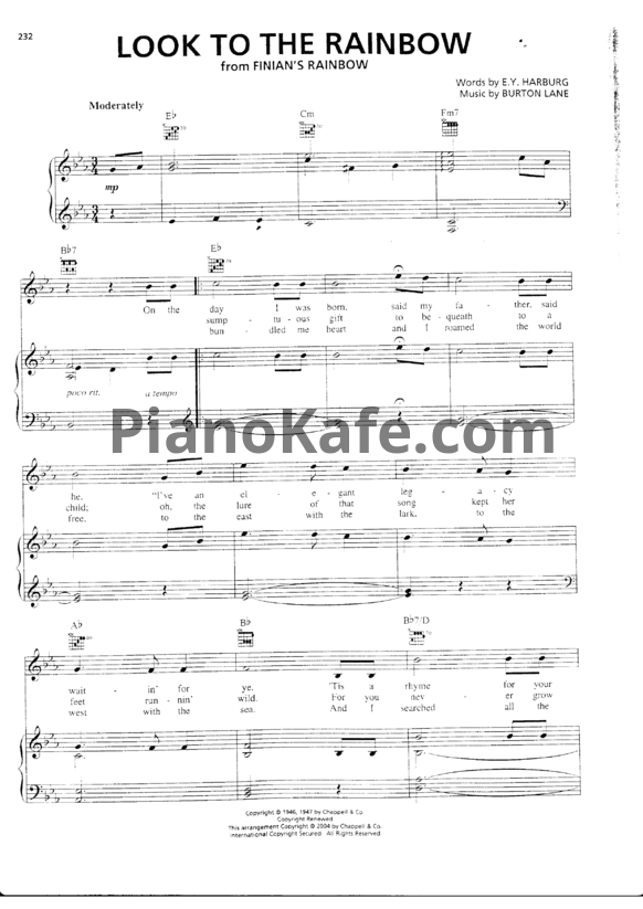 Ноты Burton Lane - Look to the rainbow - PianoKafe.com
