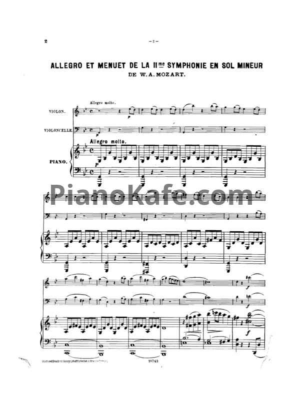 Ноты В. Моцарт - Аллегро и менуэт из второй симфонии соль минор - PianoKafe.com
