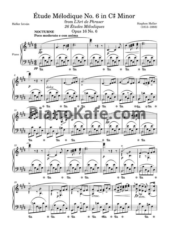 Ноты Стефан Хеллер - Мелодический этюд (Op. 16, №6) до-диез минор - PianoKafe.com