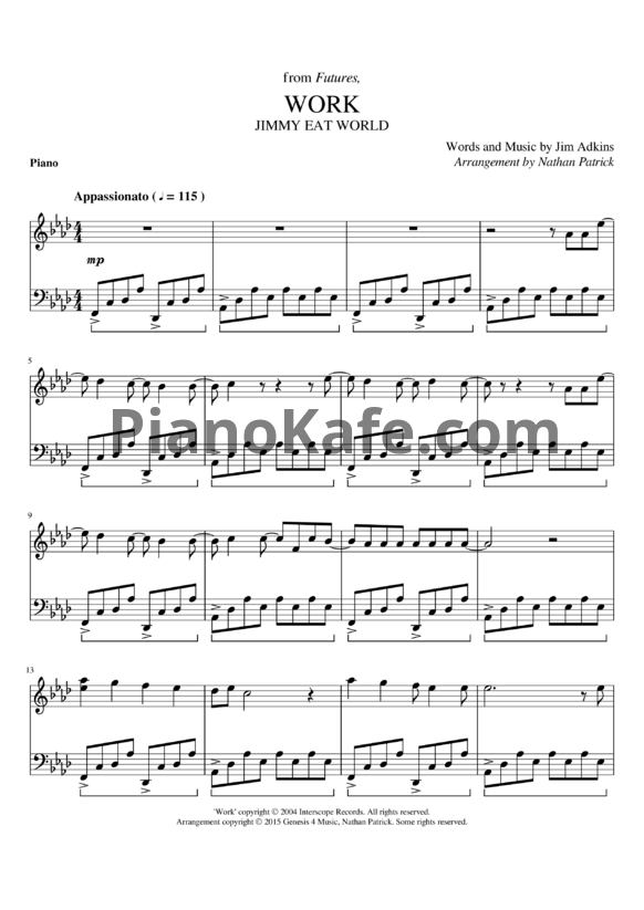 Ноты Jimmy Eat World - Work - PianoKafe.com