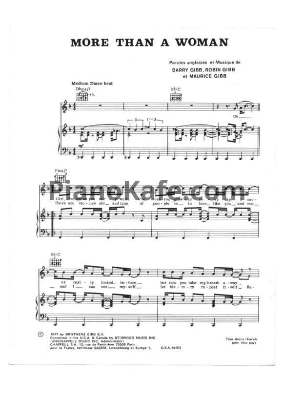 Ноты Bee Gees - More than a woman - PianoKafe.com