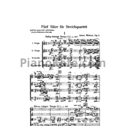 Ноты Антон Веберн - 5 пьес для струнного квартета (Op. 5). Партитура - предпросмотр