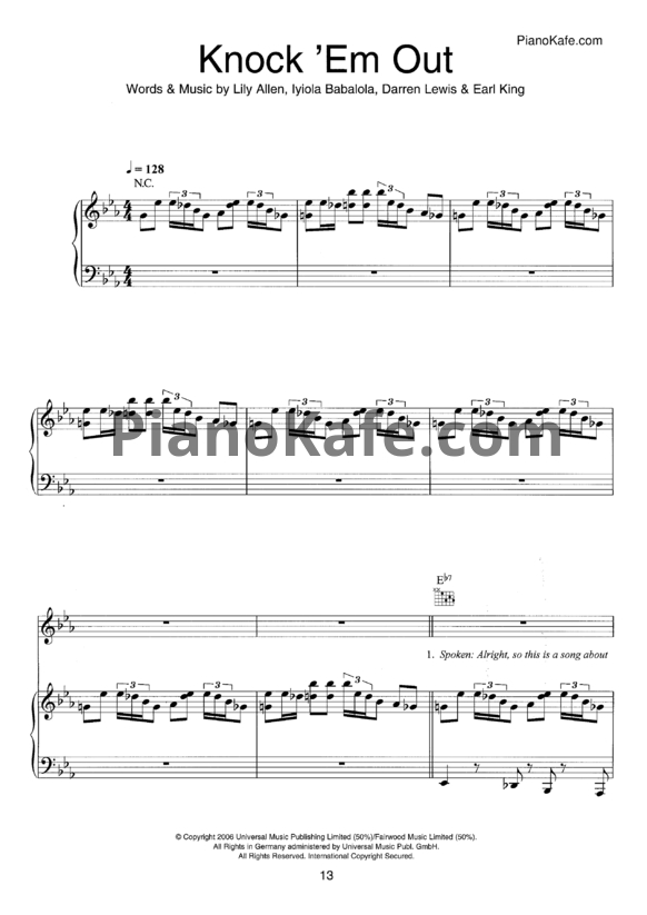 Ноты Lily Allen - Knock 'em out - PianoKafe.com