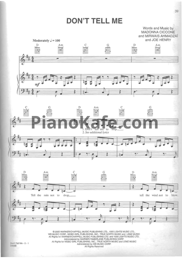 Ноты Madonna - Don't tell me - PianoKafe.com
