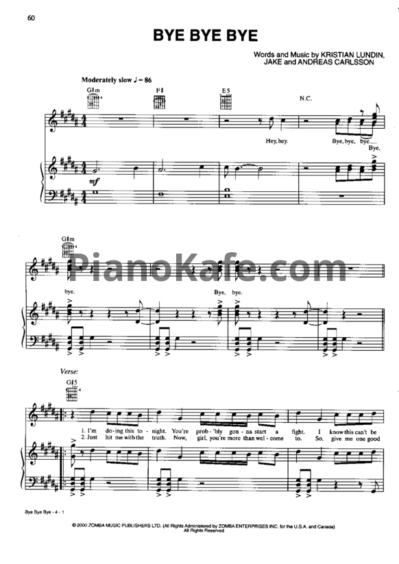 Ноты N Sync - Bye Bye Bye - PianoKafe.com