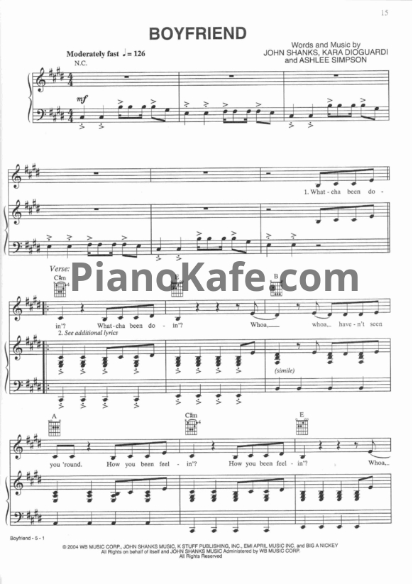 Ноты Ashlee Simpson - Boyfriend - PianoKafe.com
