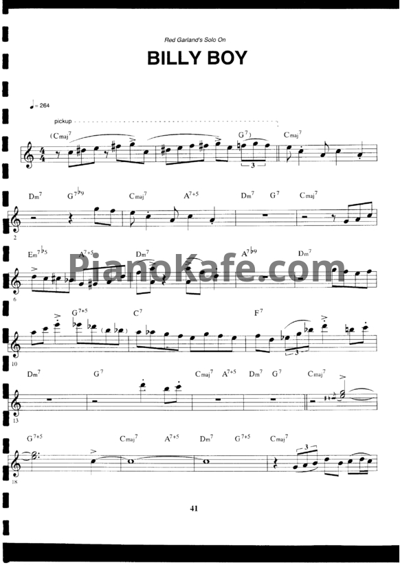 Ноты Red Garland - Billy boy (Piano solo) - PianoKafe.com