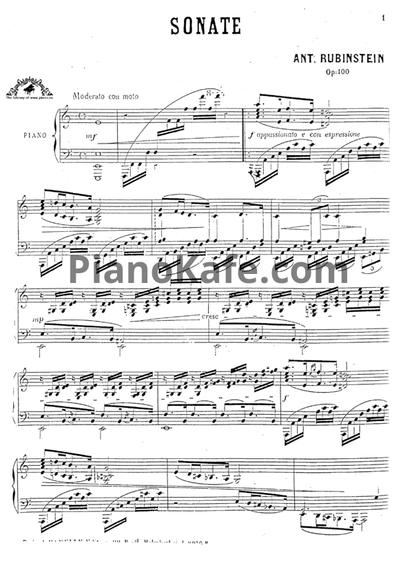 Ноты Антон Рубинштейн - Соната №4 (Op. 100) - PianoKafe.com