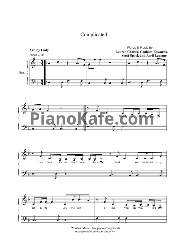 Ноты Avril Lavigne - Complicated - PianoKafe.com