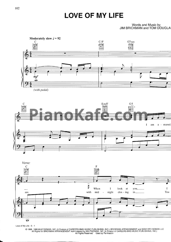 Ноты Jim Brickman - Love of my life - PianoKafe.com