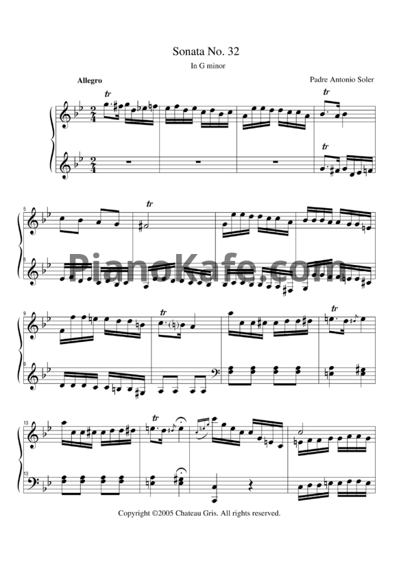 Ноты Antonio Soler - Sonata No. 32 in G minor - PianoKafe.com