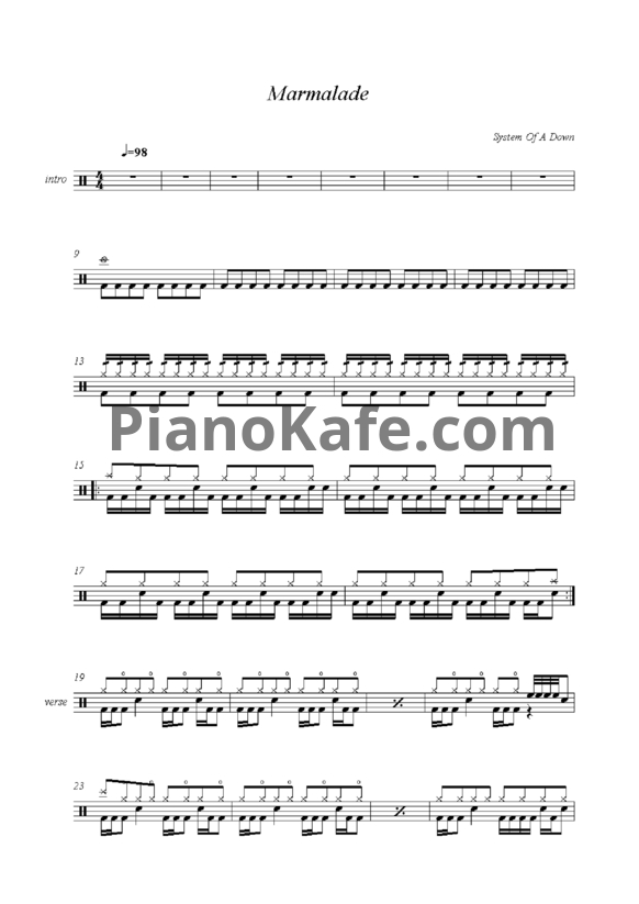 Ноты System of a Down - Marmalade - PianoKafe.com