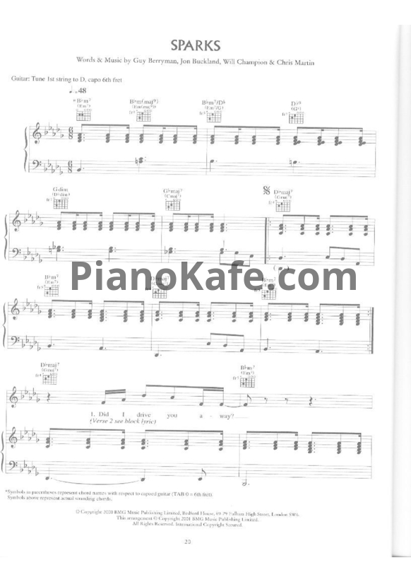 НОТЫ Coldplay - Sparks - ноты для фортепиано, гитары, голоса — PianoKafe