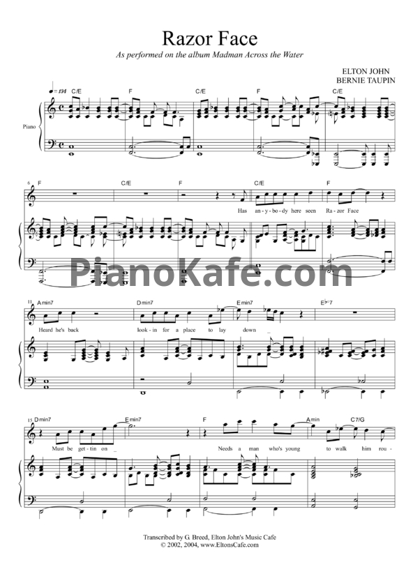 Ноты Elton John - Razor face - PianoKafe.com