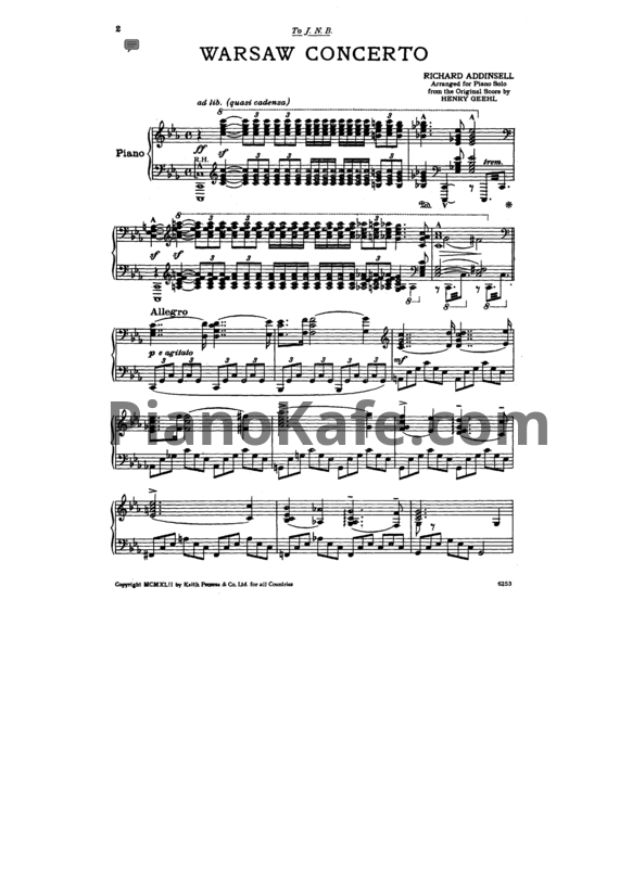 Ноты Р. Эддинселл - Варшавский концерт - PianoKafe.com