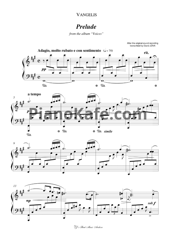 Ноты Vangelis - Prelude - PianoKafe.com