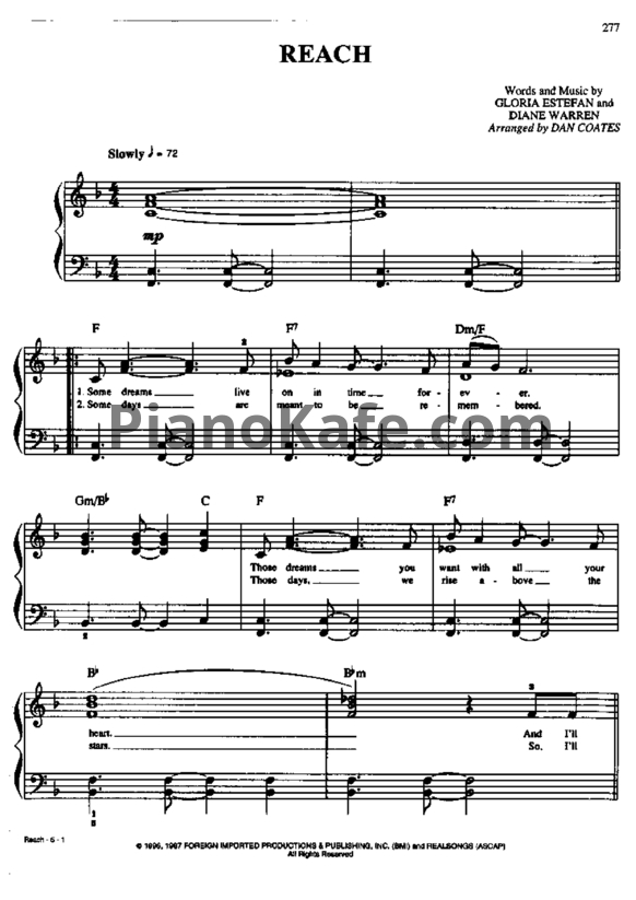 Ноты Gloria Estefan - Reach - PianoKafe.com