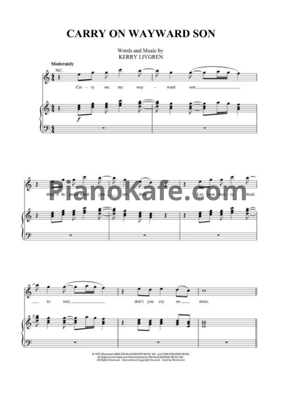 Ноты Kansas - Carry on wayward son - PianoKafe.com