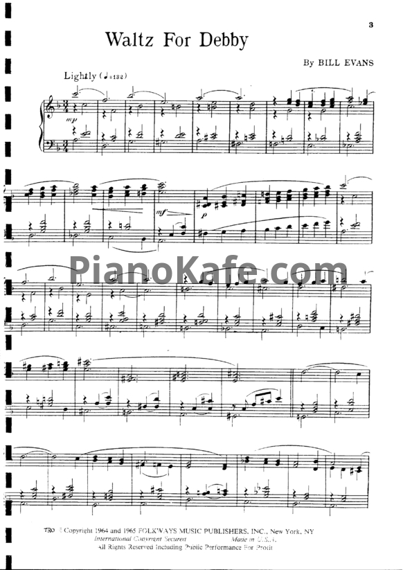 Ноты Bill Evans - Waltz for debby - PianoKafe.com
