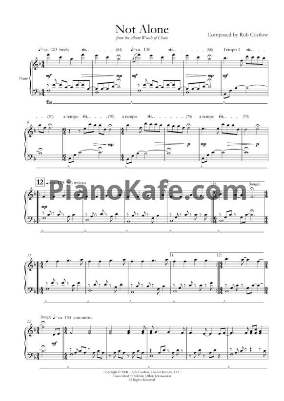 Ноты Rob Costlow - Not Alone - PianoKafe.com