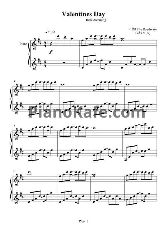 Ноты The Daydream - Valentines Day - PianoKafe.com