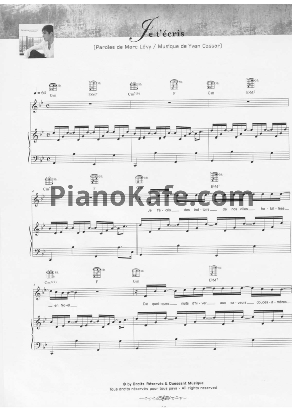 Ноты Gregory Lemarchal - Je T'ecris - PianoKafe.com