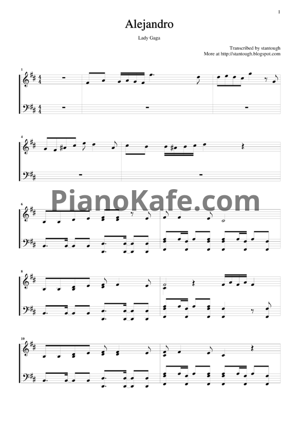 Ноты Lady GaGa - Alejandro - PianoKafe.com