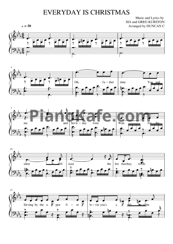 Ноты Sia - Everyday is Christmas - PianoKafe.com