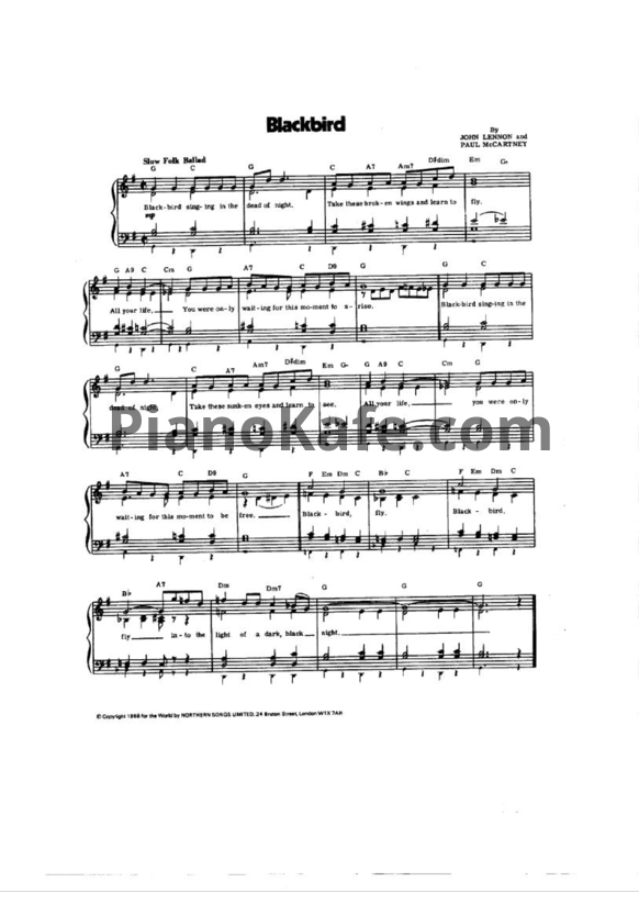 Ноты The Beatles - Blackbird - PianoKafe.com