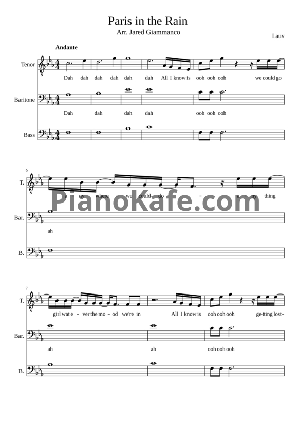 Ноты Lauv - Paris in the rain - PianoKafe.com