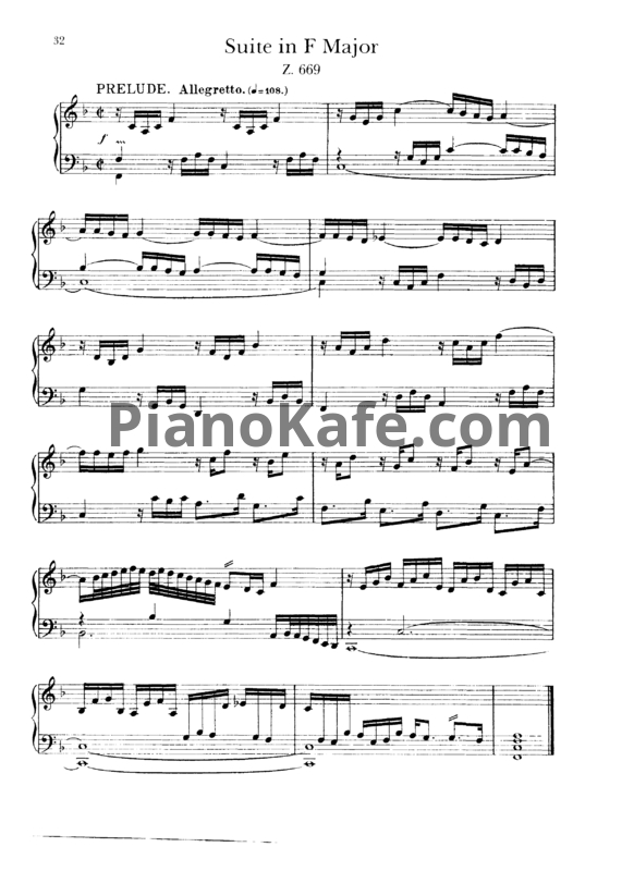 Ноты Генри Пёрселл - Сюита для клавесина № 8 фа мажор (Z 669) - PianoKafe.com