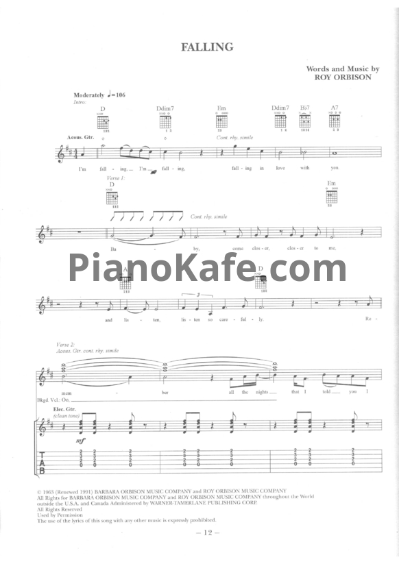 Ноты Roy Orbison - Falling - PianoKafe.com