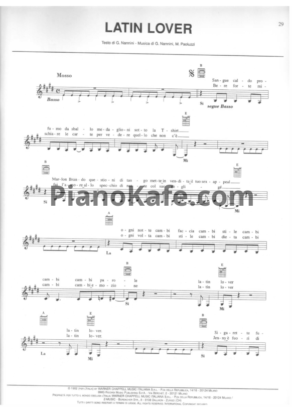Ноты Gianna Nannini - Latin lover - PianoKafe.com