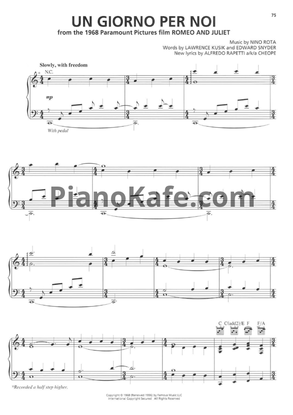 Ноты Josh Groban - Un giorno per noi - PianoKafe.com