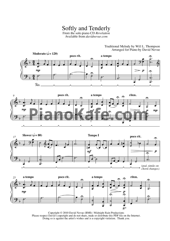 Ноты David Nevue - Softly and tenderly - PianoKafe.com