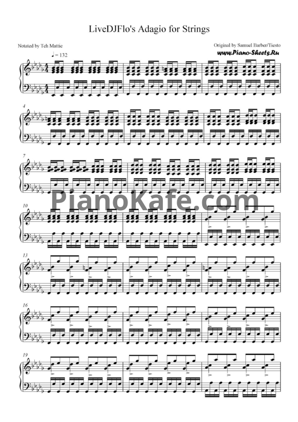 Ноты Tiesto - Adagio for strings - PianoKafe.com