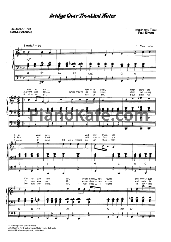 Ноты Paul Simon - Bridge over troubled water - PianoKafe.com