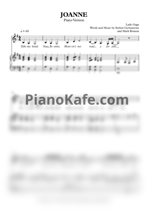 Ноты Lady Gaga - Joanne (Where do you think you’re goin’?) - PianoKafe.com