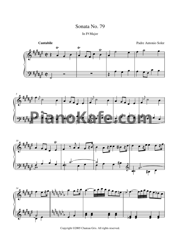 Ноты Antonio Soler - Sonata No. 79 in F# major - PianoKafe.com