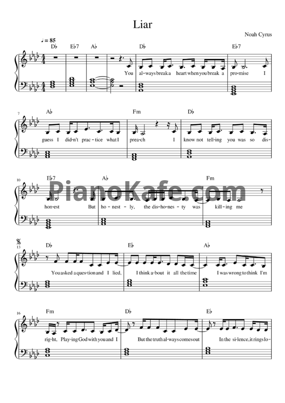 Ноты Noah Cyrus - Liar - PianoKafe.com