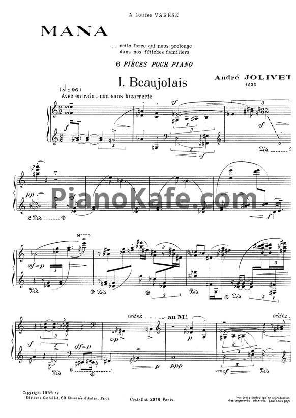 Ноты Andre Jolivet - Mana (6 пьес для фортепиано) - PianoKafe.com