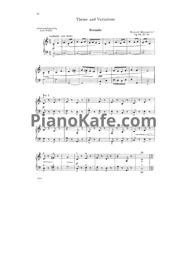 Ноты Richard Kleinmichel - Themke and Variations (Op. 62, №10) для фортепиано в 4 руки - PianoKafe.com