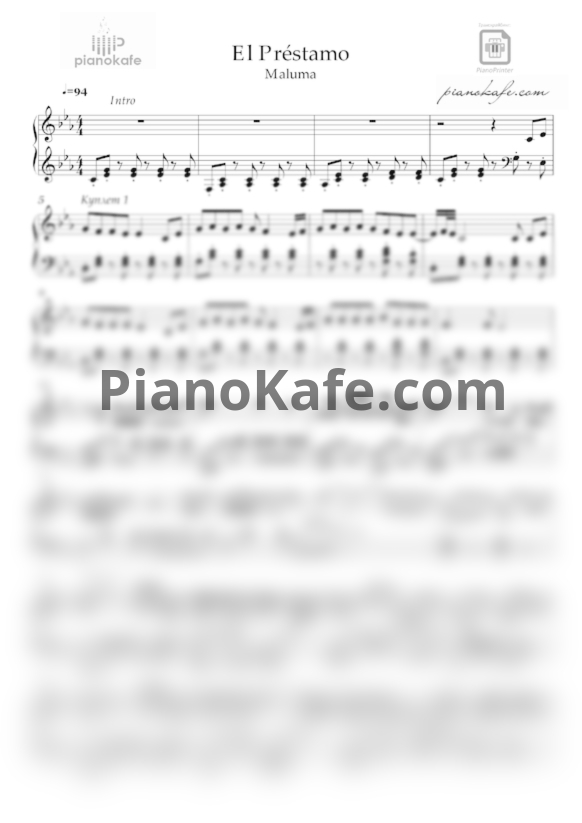 Ноты Maluma - El Préstamo - PianoKafe.com