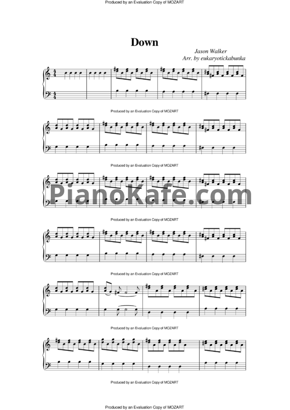 Ноты Jason Walker - Down (Версия 2) - PianoKafe.com