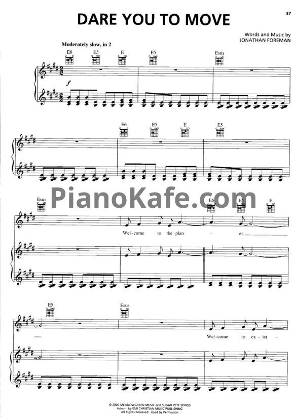 Ноты Switchfoot - Dare you to move - PianoKafe.com