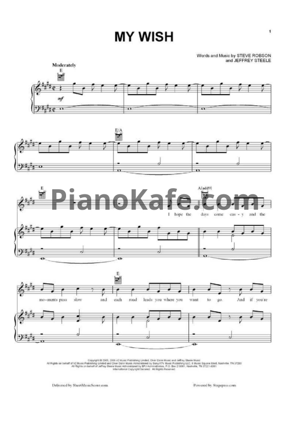 Ноты Rascal Flatts - My wish - PianoKafe.com