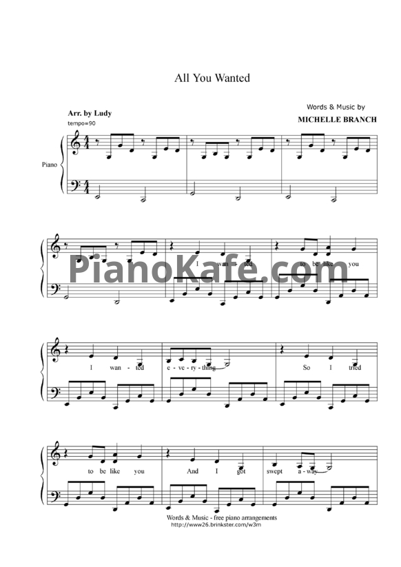 Ноты Michelle Branch - All you wanted - PianoKafe.com