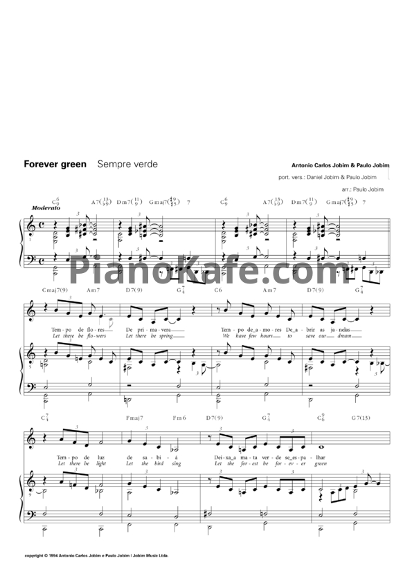 Ноты Antonio Carlos Jobim & Paulo Jobim - Forever green - PianoKafe.com