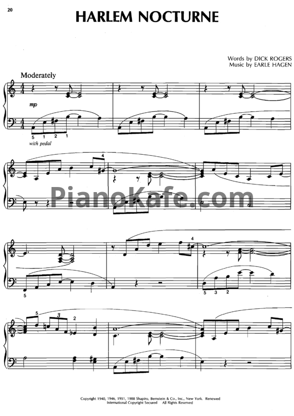 Ноты Earle Hagen - Harlem Nocturne - PianoKafe.com